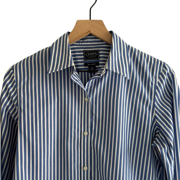 Chaps No Iron Button-Down Shirt Size Medium Striped Business Casual Preppy - Picture 2 of 14